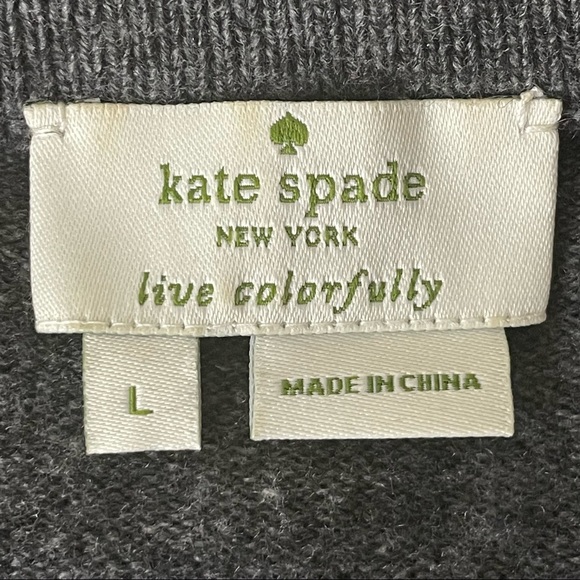 KATE SPADE DO WONDERS CRYSTAL EMBELLISHED RHINESTONE SWEATER WOOL GRAY LARGE EUC - Picture 3 of 4